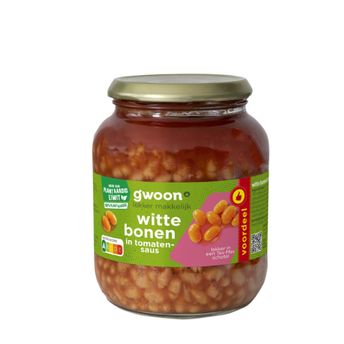 G'woon witte bonen tomatensaus 720 ml.