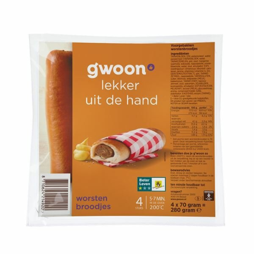 G'woon worstenbroodjes 4 st. 280 gr.