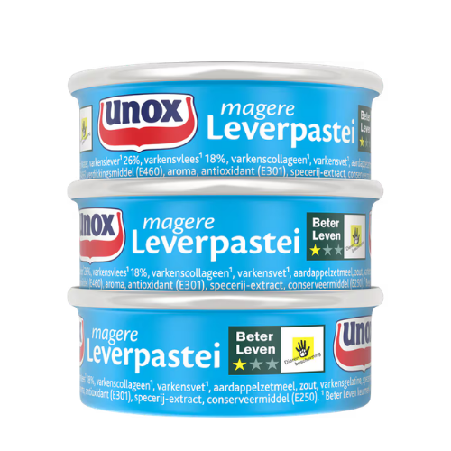 Unox leverpastei mager 3-blik 168 gr.