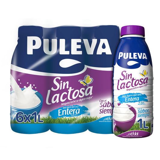 PULEVA LECHE ENTERA SIN LACTOSA BOT. 6x1 LTR.