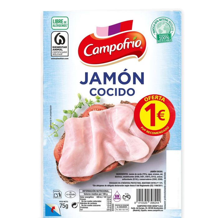 CAMPOFRÍO LONCHAS JAMÓN COCIDO 75 GR.