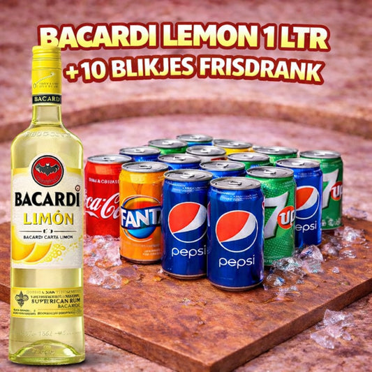 *1 FLES BACARDI LEMON + 10 BLIKJES FRIS