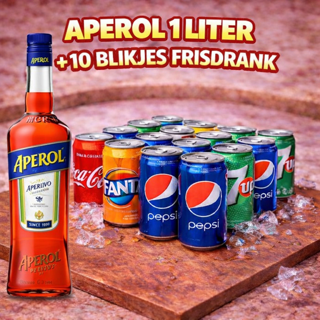 *1 FLES APEROL + 10 BLIKJES FRIS