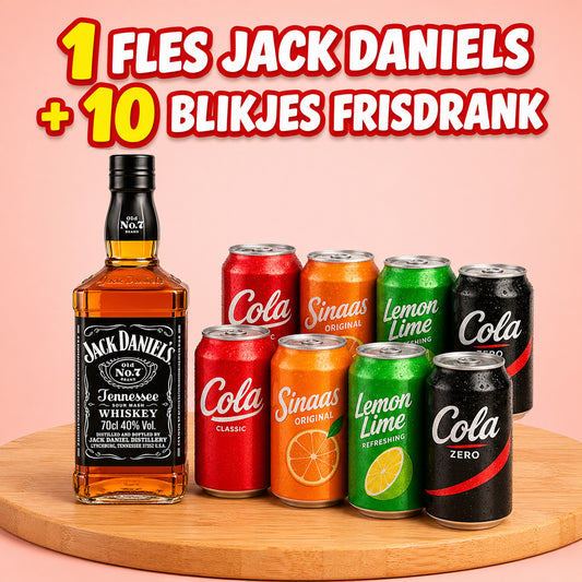 *1 FLES JACK DANIELS + 10 BLIKJES FRIS