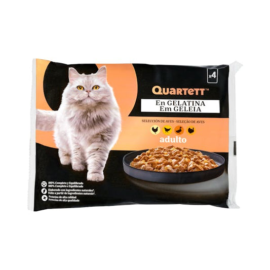 QUARTETT GELATINA GATO AVES 340 GR.