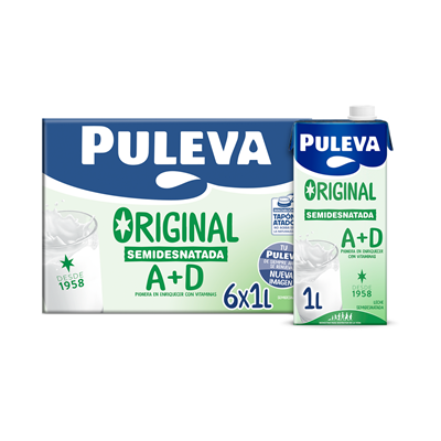 PULEVA LECHE SEMIDESNATADA BRIK 6x1 LTR.